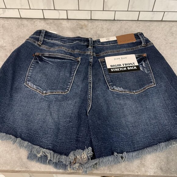 Judy Blue Shorts Womens 2XL Blue Jean High Waist Rigid Front Raw Hem New Tags - Picture 5 of 9
